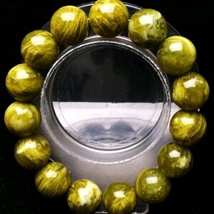 RARE 14.6mm Natural Green Hiddenite Gemstone Crystal Round Beads Bracelet Unisex